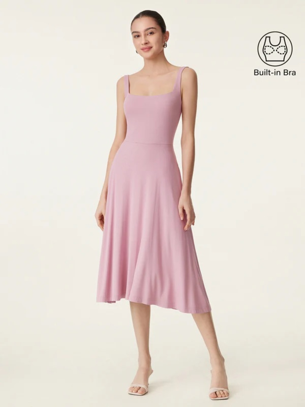 OGL Square Neck Flowy Airy Bra Midi Dress